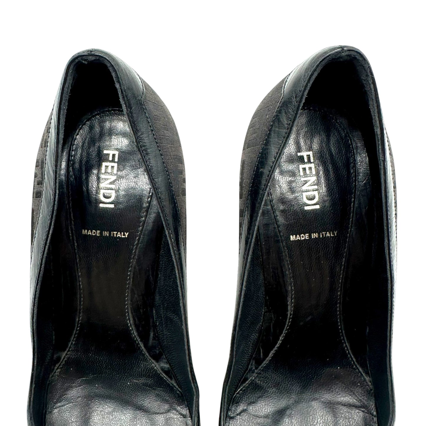 Fendi Black Zucchino Monogram Block Heels