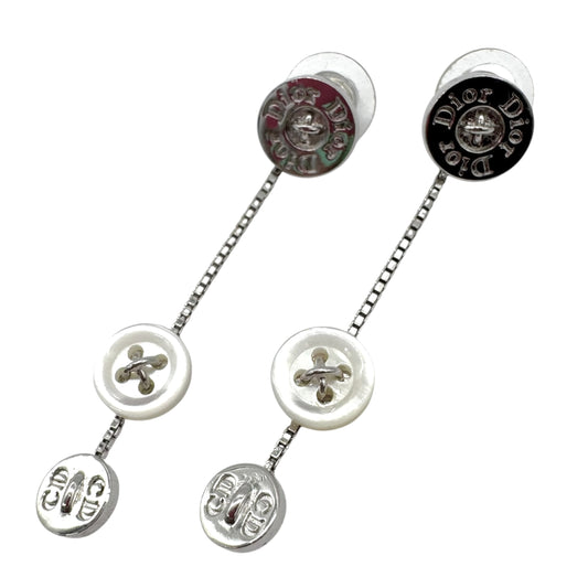Christian Dior Silver Dangly Logo Button Earrings