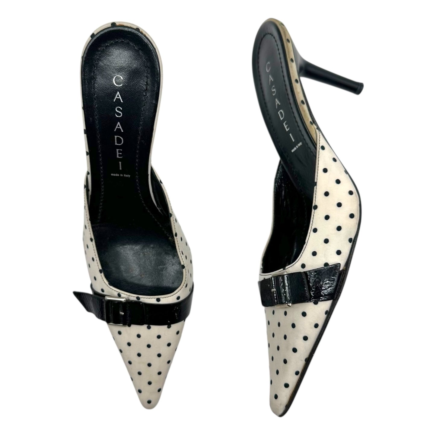 Casadei Black & White Polka Dot Heeled Mules