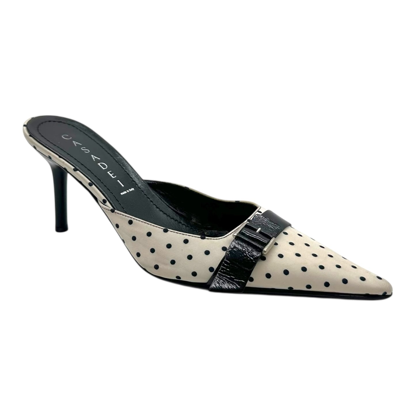 Casadei Black & White Polka Dot Heeled Mules