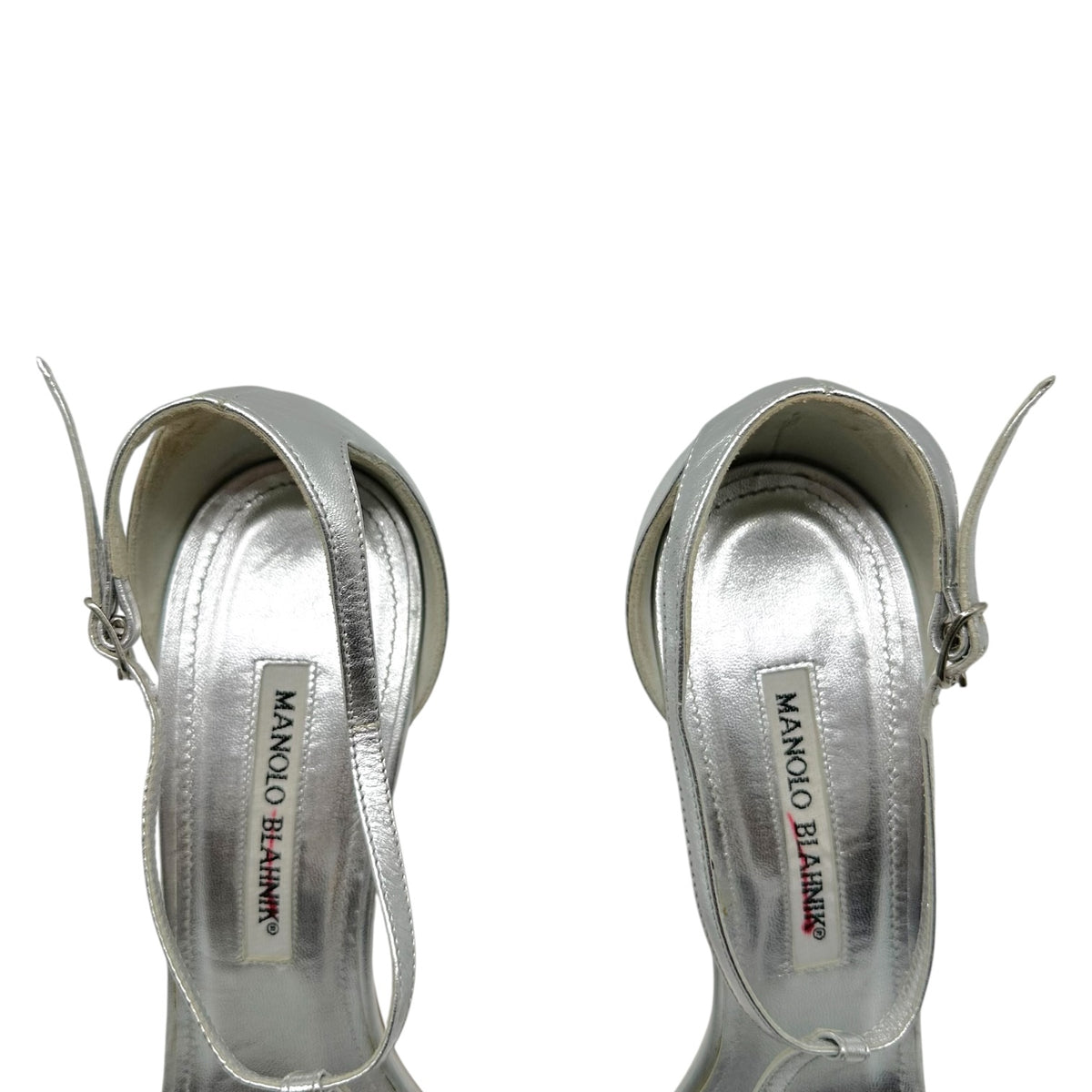 Manolo Blahnik Silver Leather Strappy Heeled Sandals