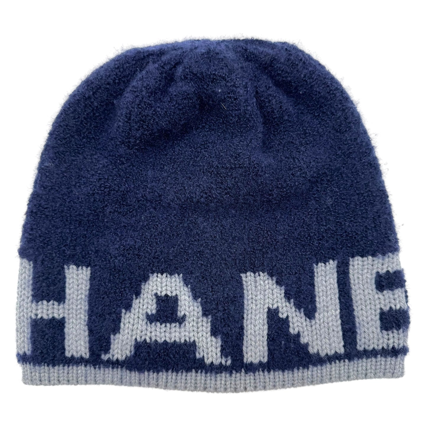 Chanel Navy Blue Cashmere Wool Logo Beanie Hat