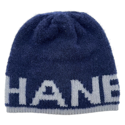 Chanel Navy Blue Cashmere Wool Logo Beanie Hat