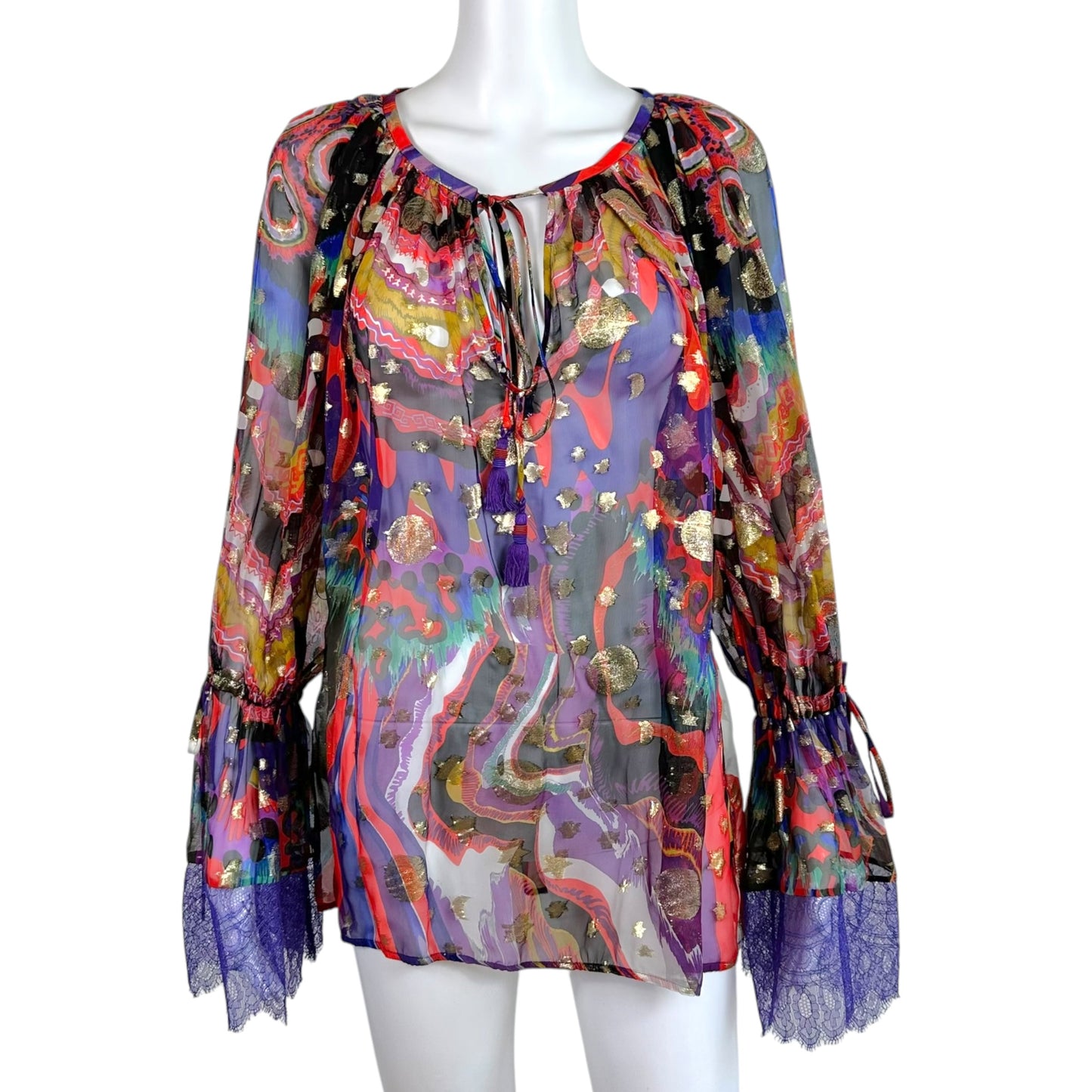 Roberto Cavalli Sheer Silk Blouse Multicolor Star Print