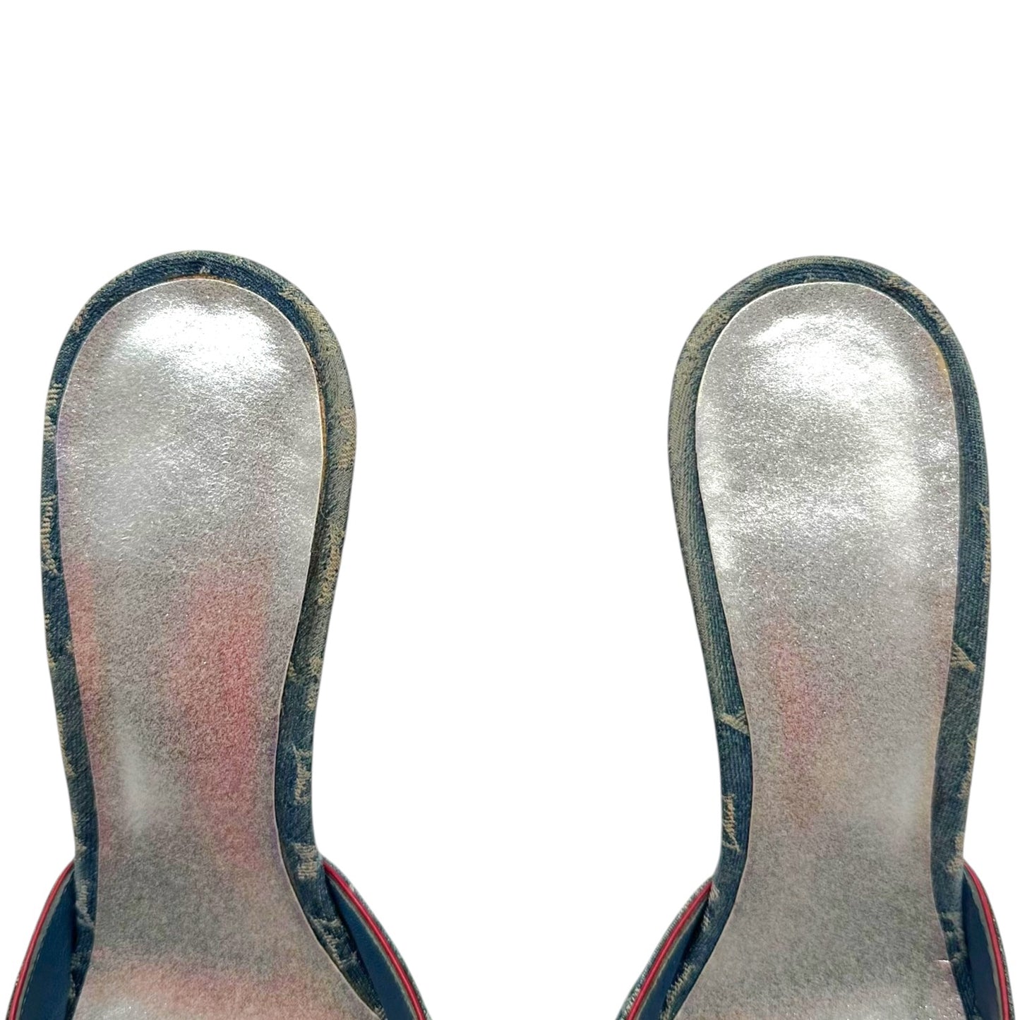 Louis Vuitton Denim Monogram Leather Bow Heeled Mule Sandals