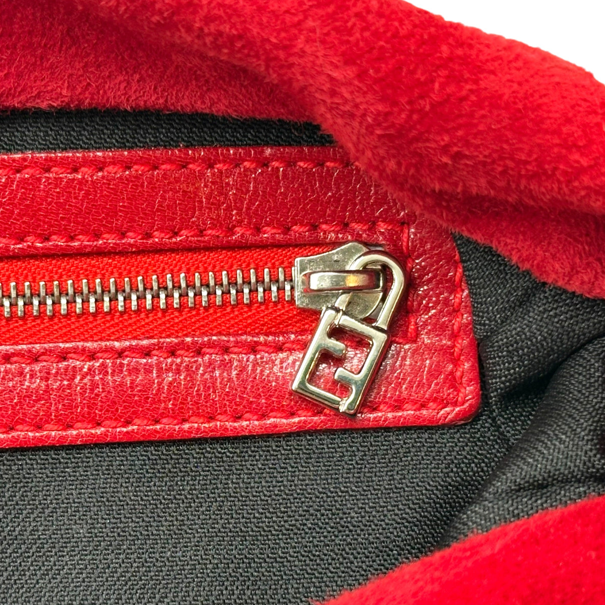 Fendi Red Suede Fold-Over Baguette Bag