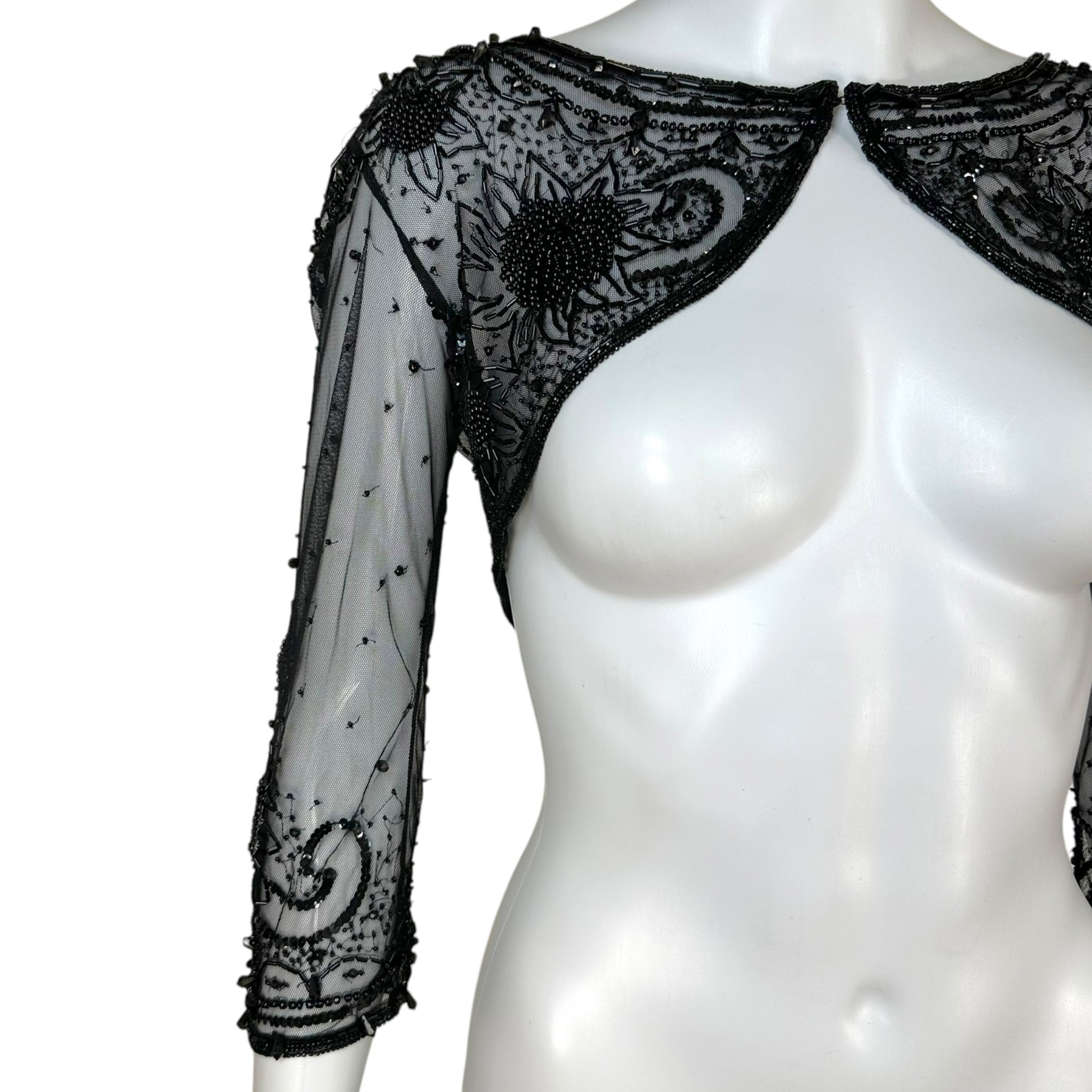 Galliano Black Beaded Open Knit Cropped Bolero Cardigan