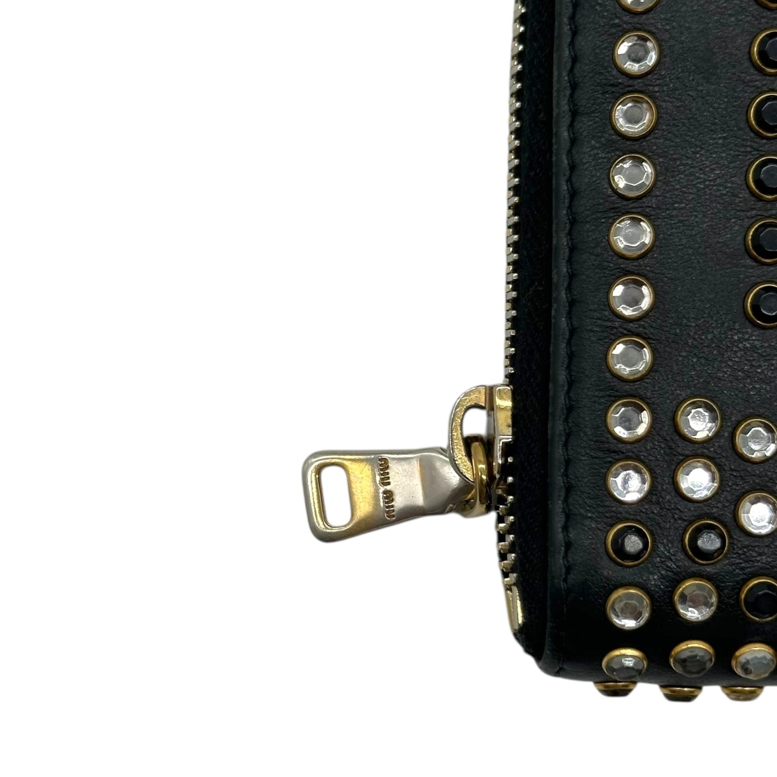 Miu Miu Black Leather Studded & Rhinestone Long Wallet - Outfit Repeater
