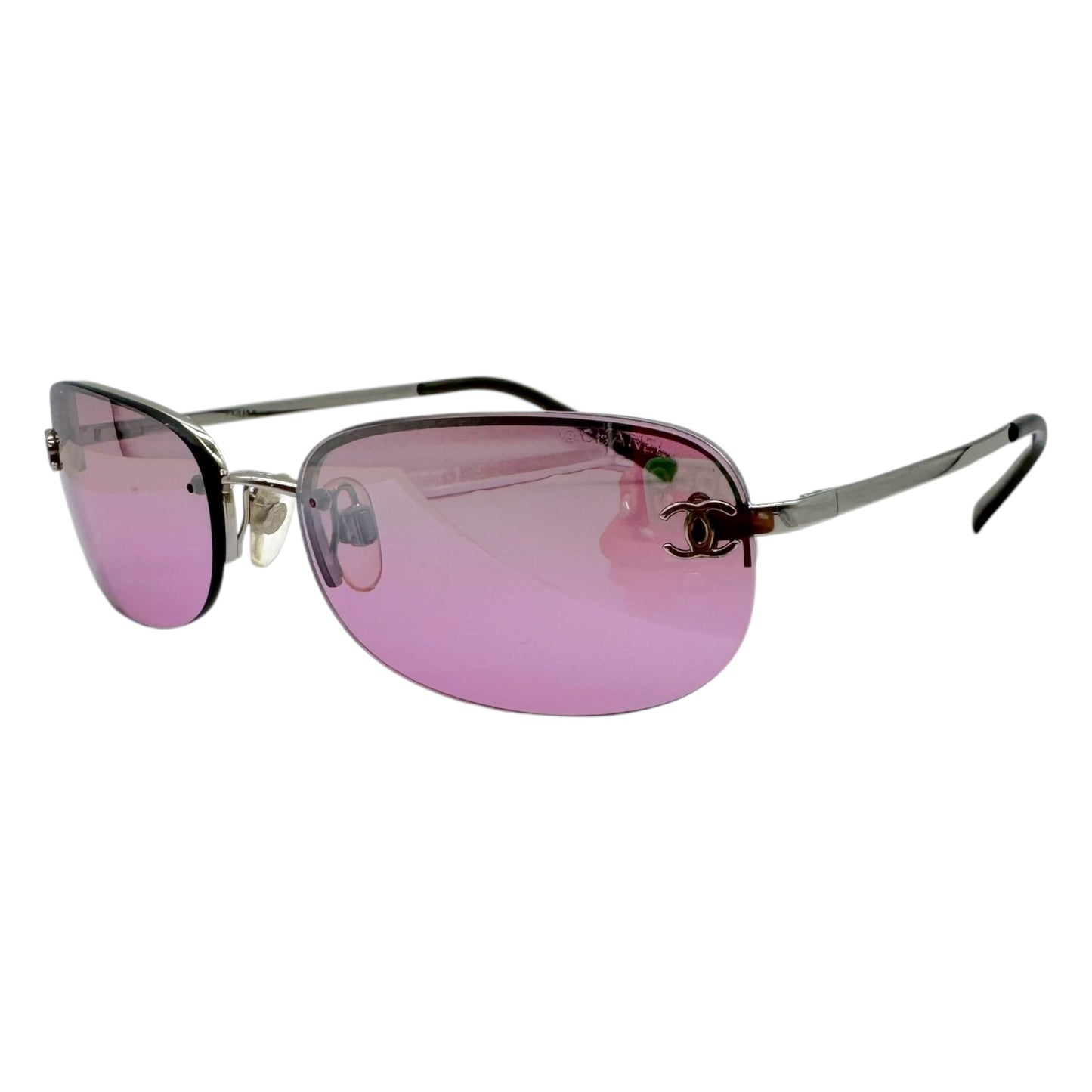 Chanel Metallic Pink Gradient CC Logo Lens Rimless 4099 Sunglasses w/ Case