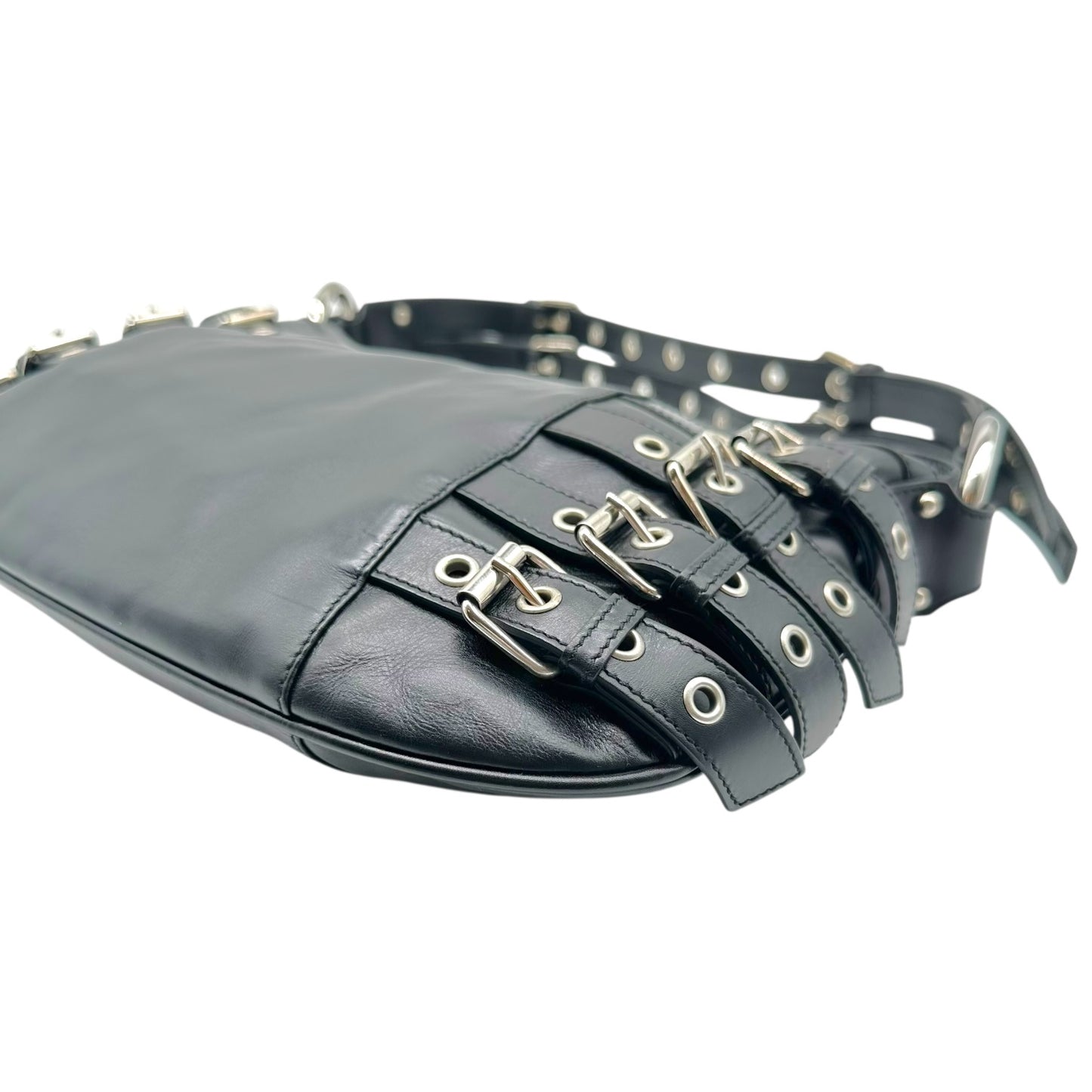 Dolce & Gabbana Black Leather Buckle & Rivet Embellished Shoulder Bag