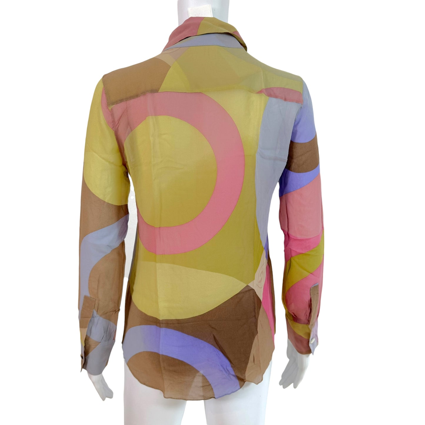 Chanel Cruise 2001 Pastel Multicolor Silk Logo Blouse