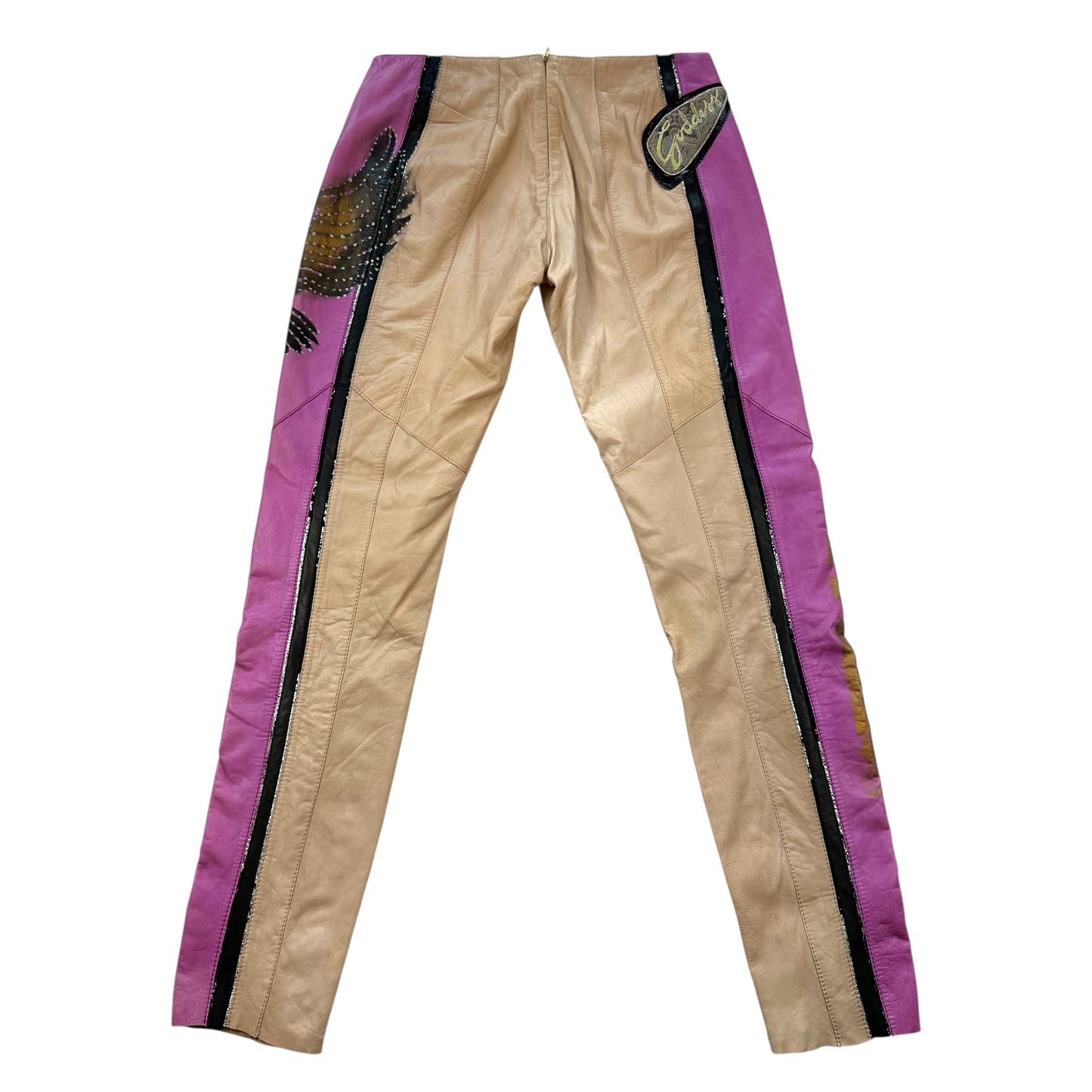 Roberto Cavalli Fall 2003 Runway Goddess Patchwork Leather Moto Pants NEW
