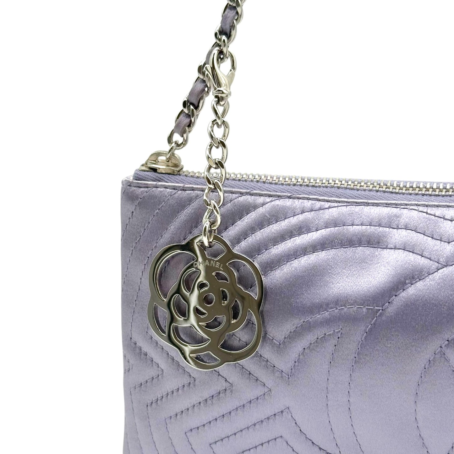 Chanel Silk Pochette Bag Light Purple Embroidered Logo