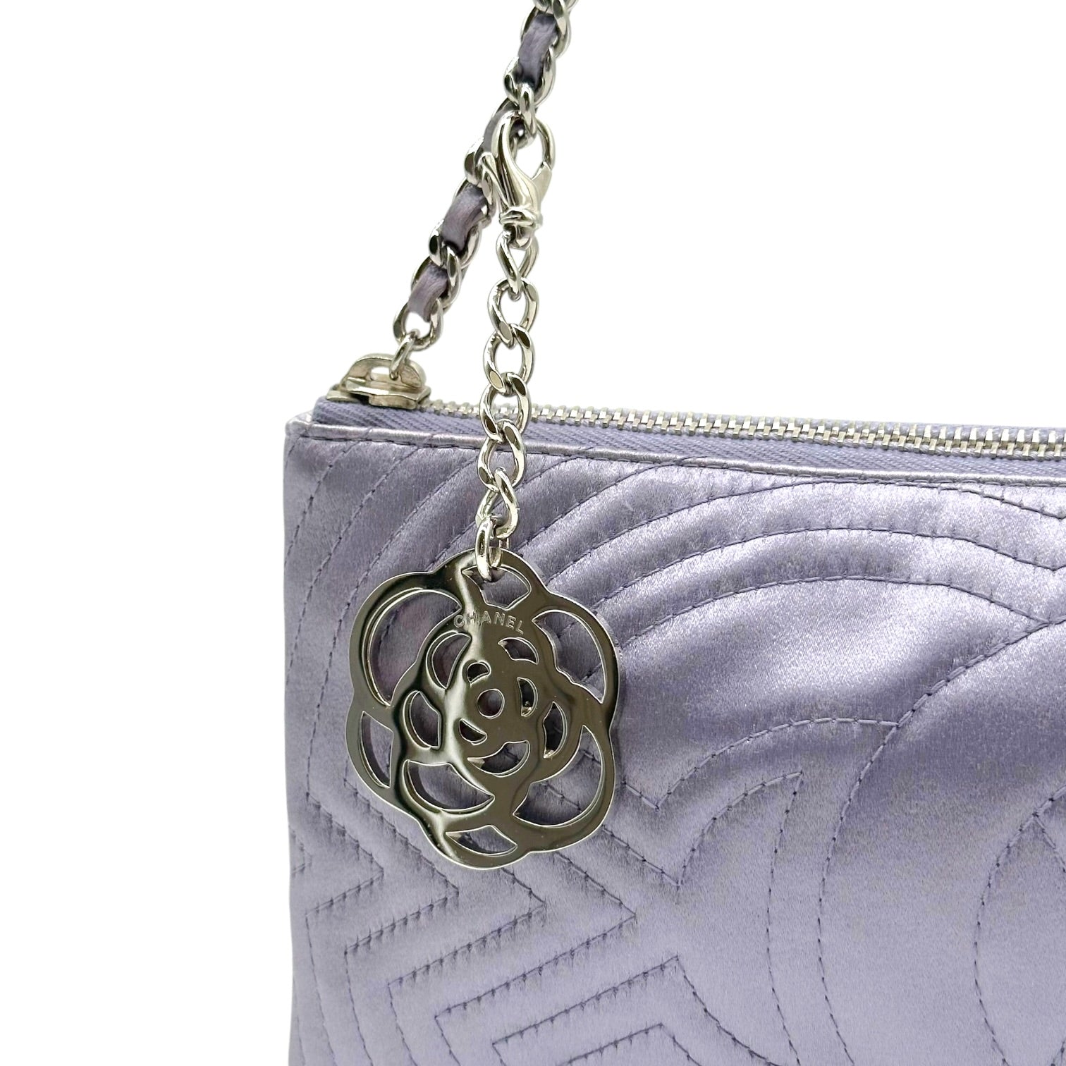 Chanel Silk Pochette Bag Light Purple Embroidered Logo
