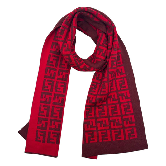 Fendi Burgundy & Red Zucca Monogram Knit Scarf