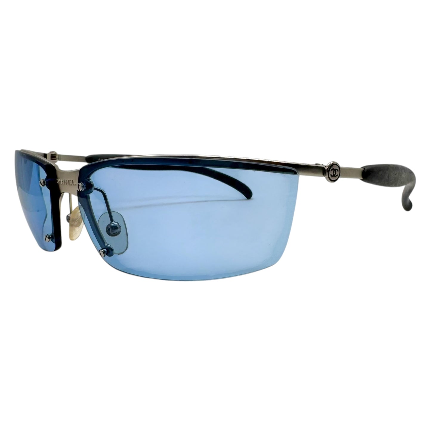 Chanel Sport Transparent Blue & Silver Top Rim 4008 Sunglasses w/ Case