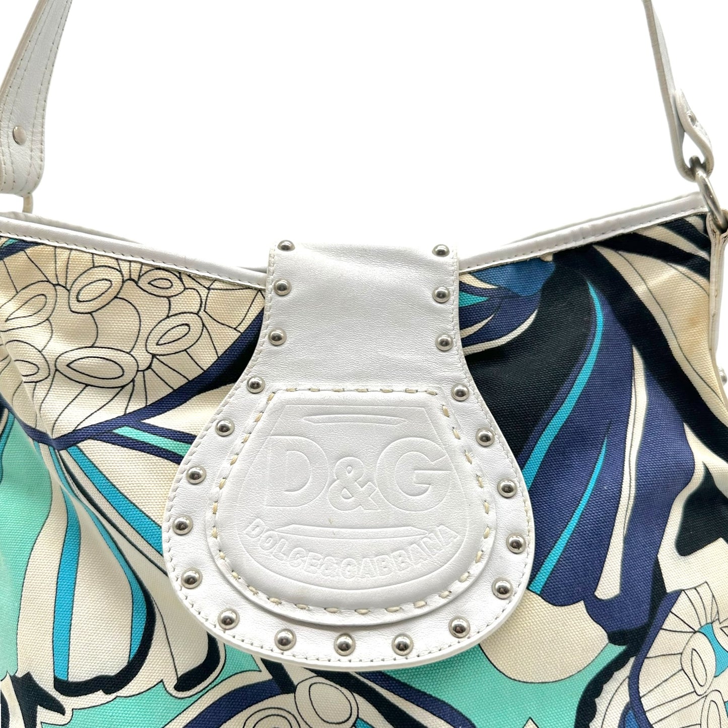 D&G Dolce & Gabbana Blue White Floral Print Shoulder Bag