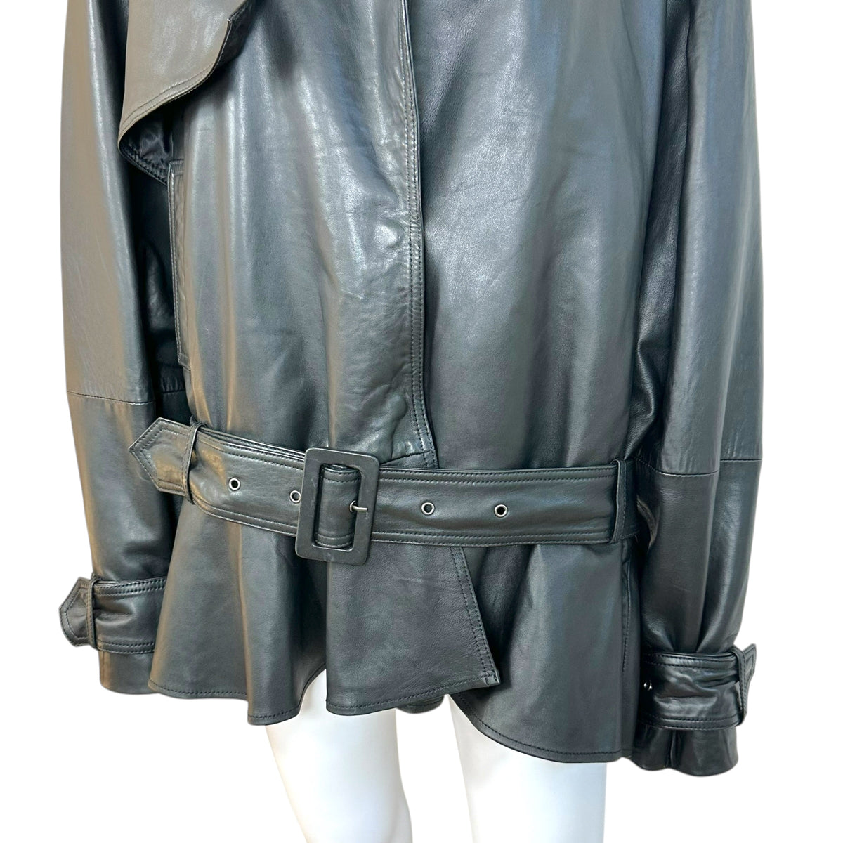 Rotate Black Oversized Peplum Hem Leather Jacket