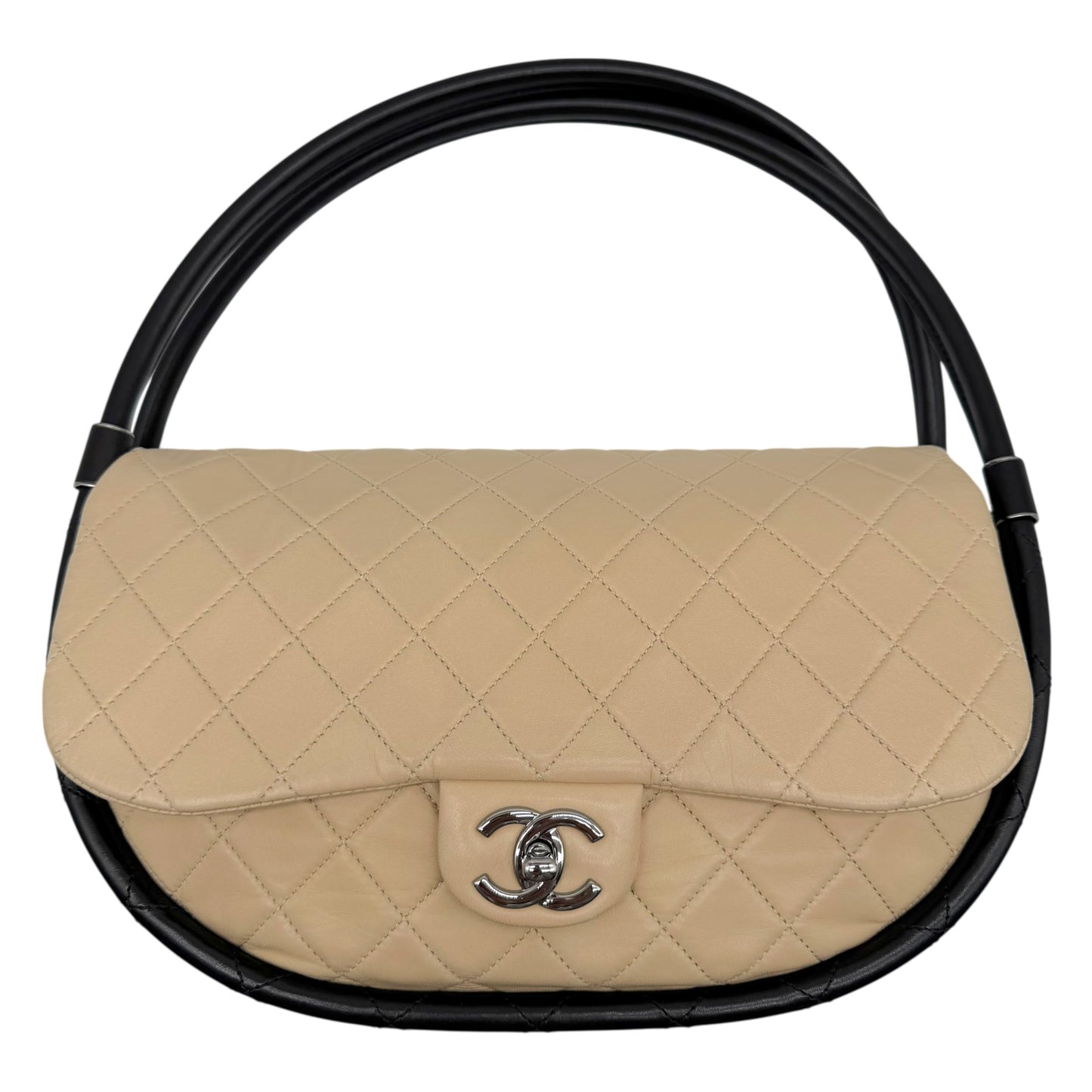 Chanel Beige & Black Matelasse Medium Hula Hoop Flap Bag