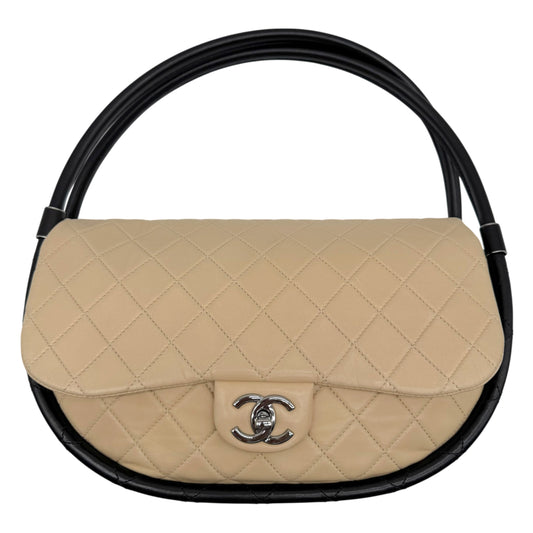 Chanel Beige & Black Matelasse Medium Hula Hoop Flap Bag