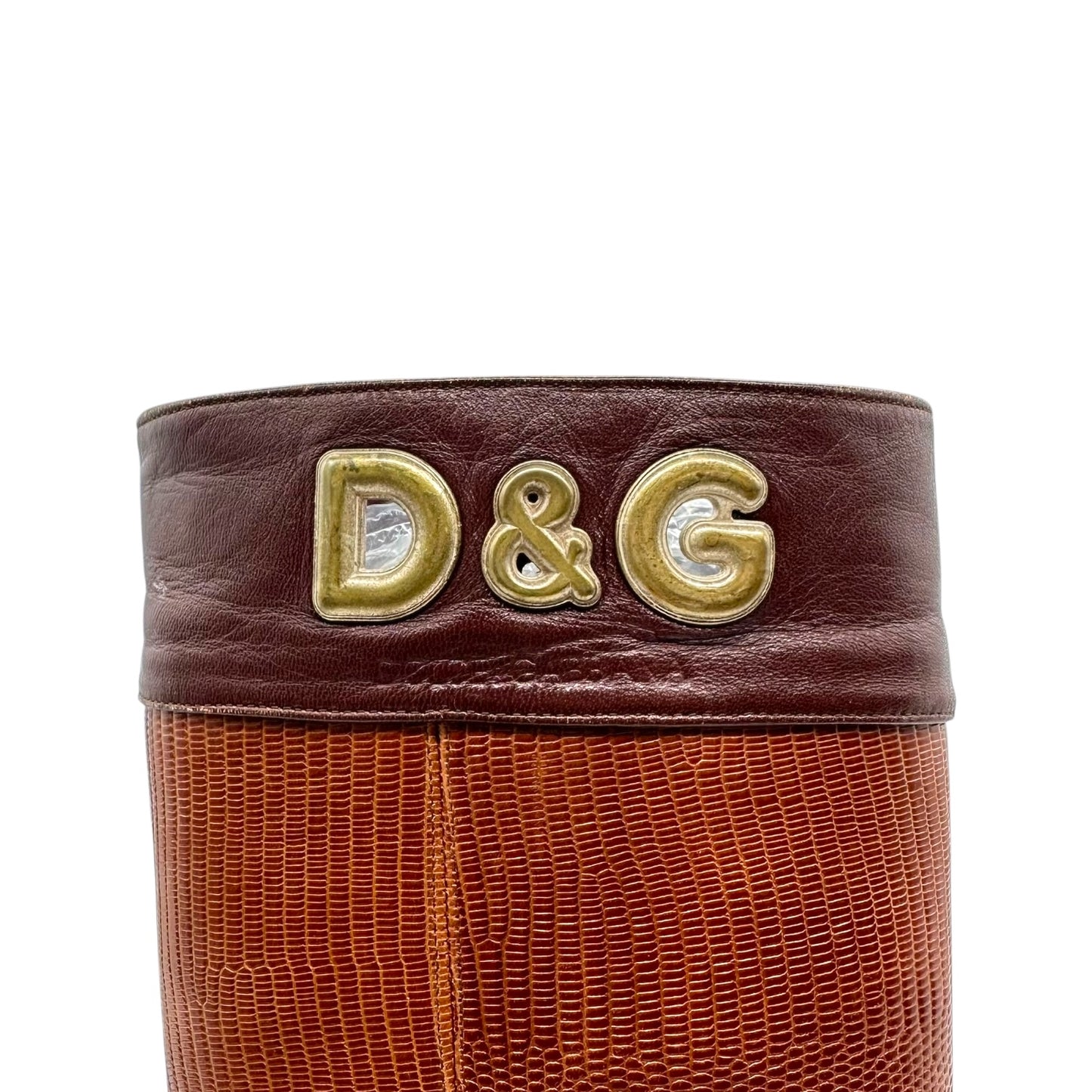 D&G Dolce & Gabbana Brown Lizard Skin Logo Boots