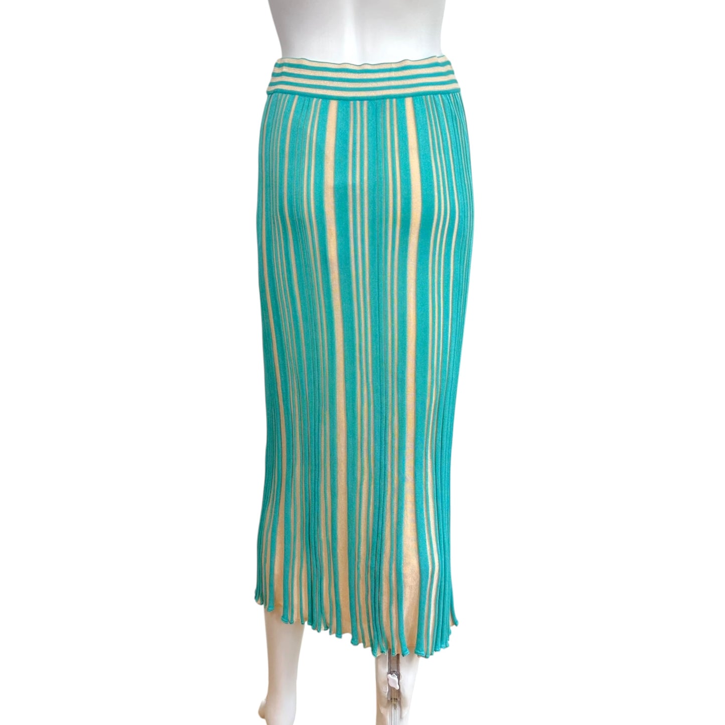 Missoni Turquoise & Ivory Striped Knit Maxi Skirt NEW