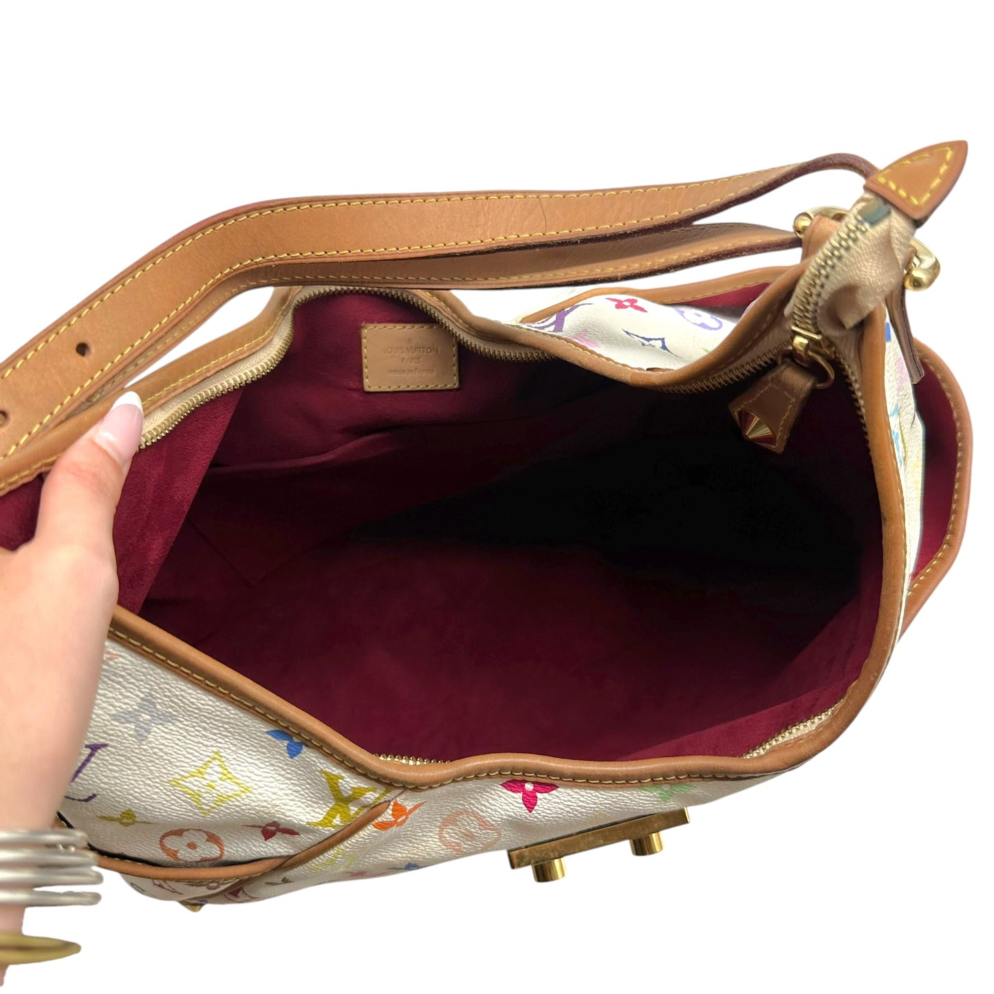 Louis Vuitton White Murakami Multicolor Studded Chrissie MM Hobo Bag