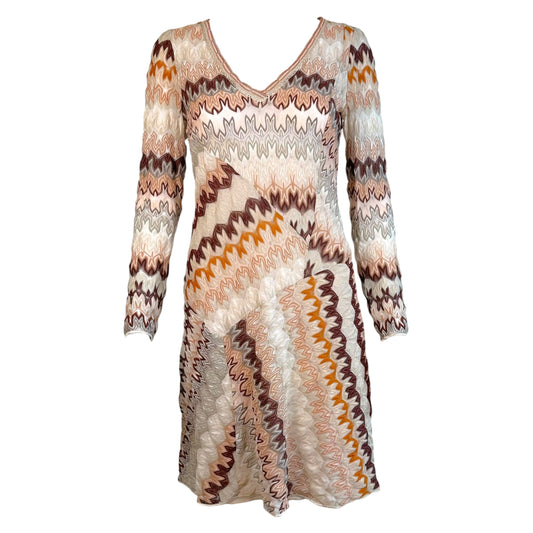 Missoni Ivory Orange Chevron Knit Longsleeve Mini Dress