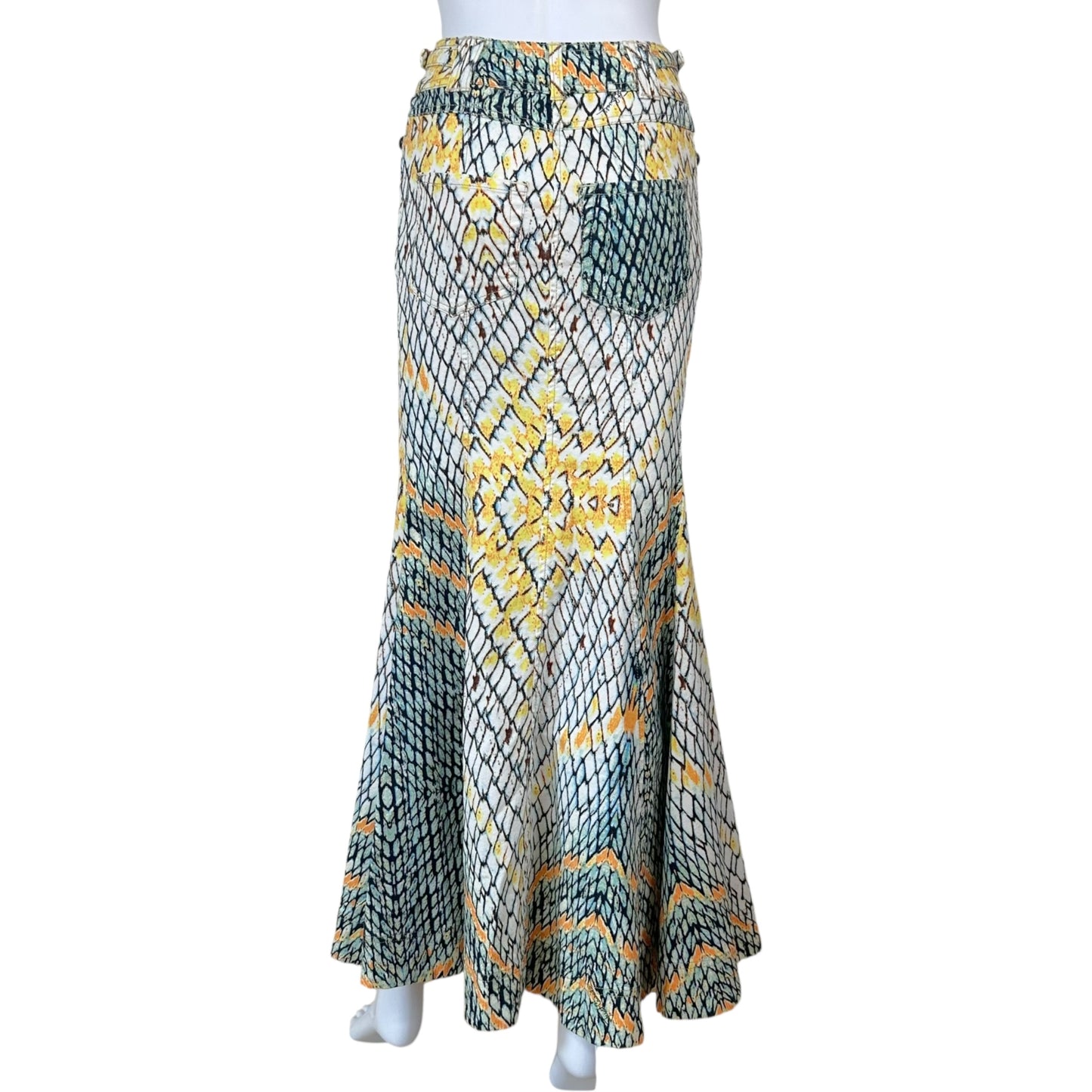 Just Cavalli Roberto Cavalli Blue & Yellow Scale Print Maxi Skirt - Outfit Repeater
