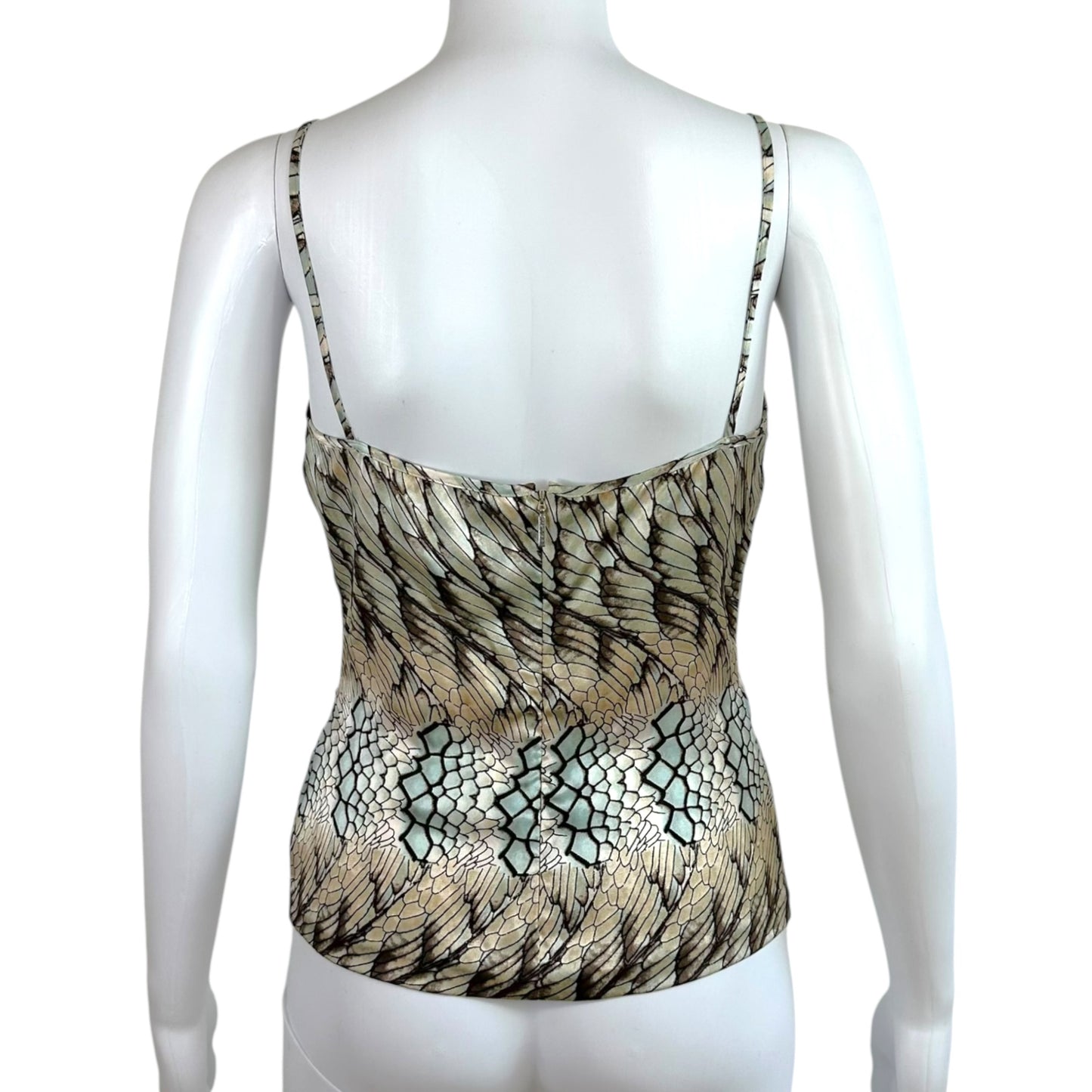 Roberto Cavalli Silk Lace Cami Blue Feather Print