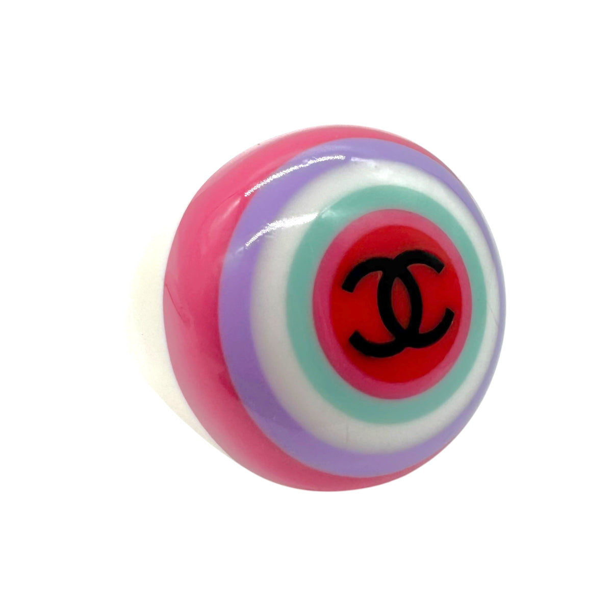 Chanel Multicolor Striped Logo Plastic Bubble Ring