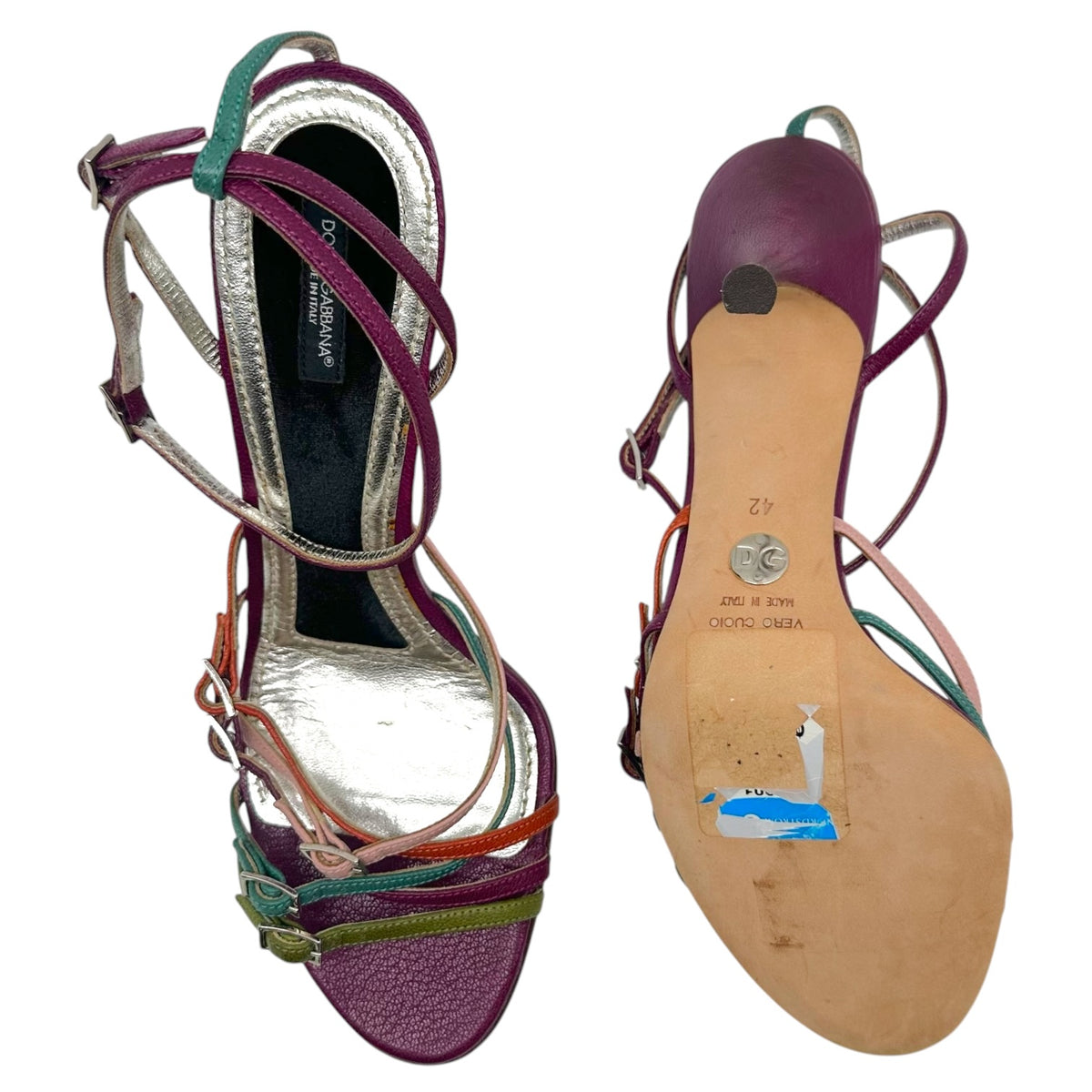 Dolce & Gabbana Purple Multicolor Multi-Strap Sandal Heels