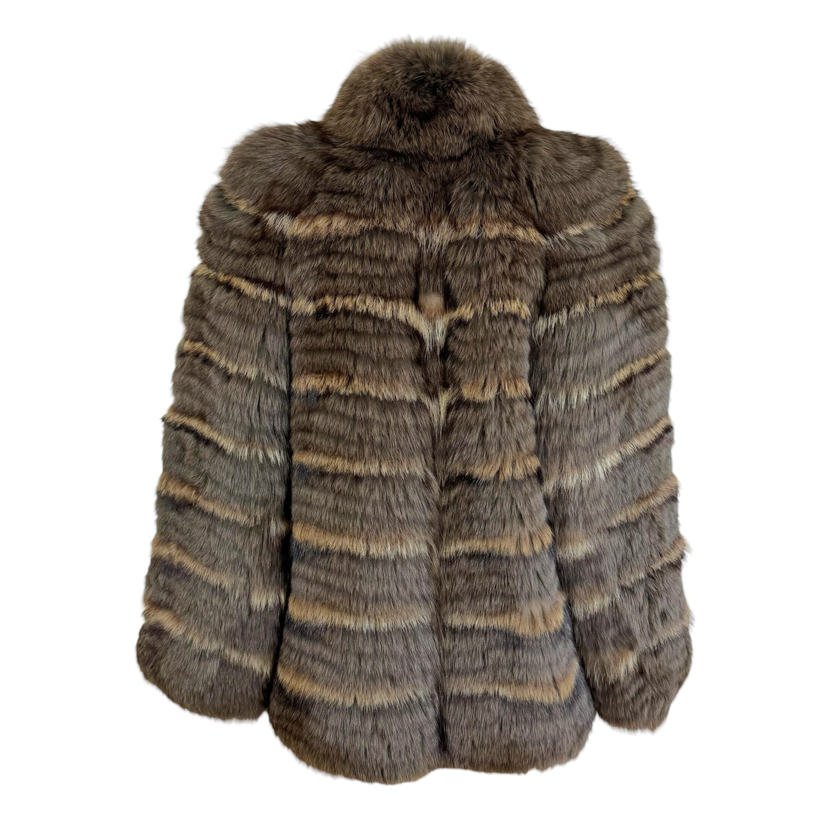 Vintage Dyed Fox Fur Coat Gray Brown Striped 1990s