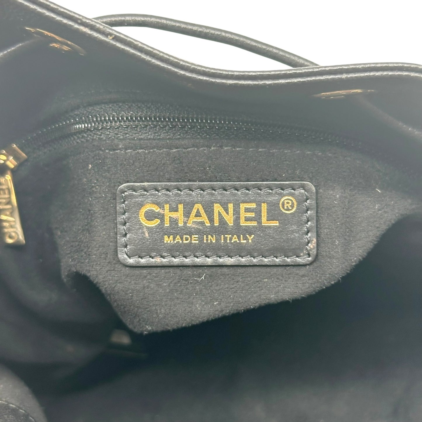 Chanel Black Caviar Bucket Bag Crossbody with Studded Logo