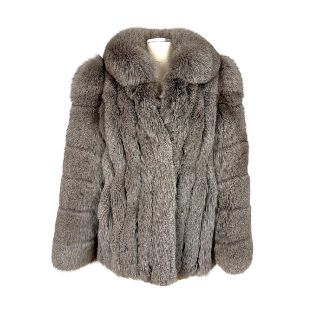 MG Gray Fox Fur Coat with Voluminous Collar