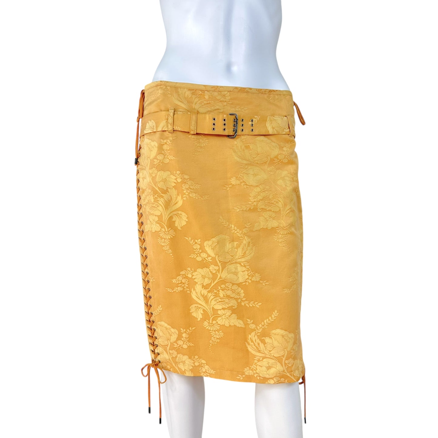Jean Paul Gaultier Yellow Jacquard Lace Up Midi Skirt - Outfit Repeater