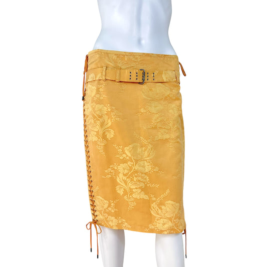 Jean Paul Gaultier Yellow Jacquard Lace Up Midi Skirt - Outfit Repeater