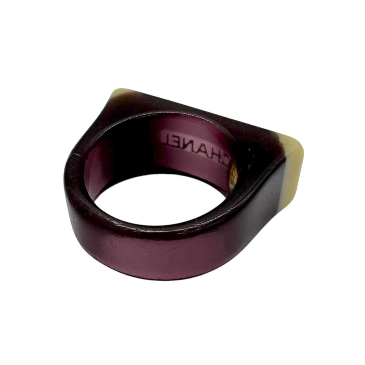 Chanel Logo Ring Purple Ivory Plastic Rectangular Design