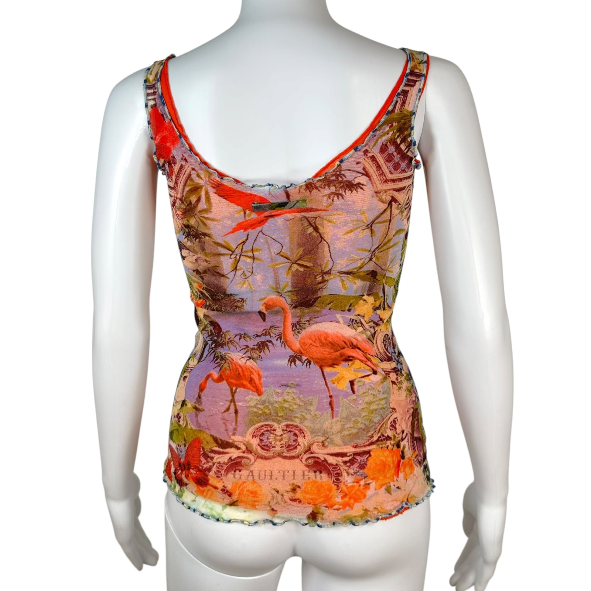 Jean Paul Gaultier Mesh Tank Top Flamingo Tropical Print