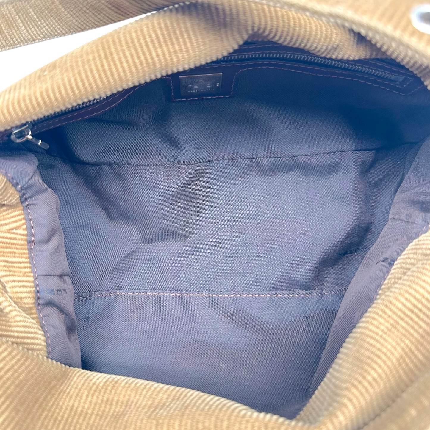 Fendi Brown Corduroy Fold-Over Square Baguette Bag