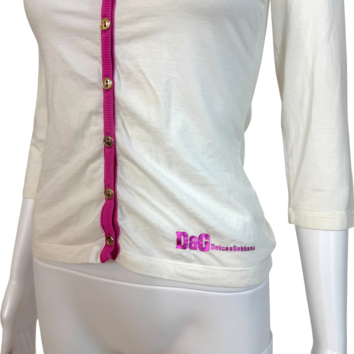 D&G Dolce & Gabbana Multicolor Adjective Button-Up 3/4 Sleeve T-Shirt