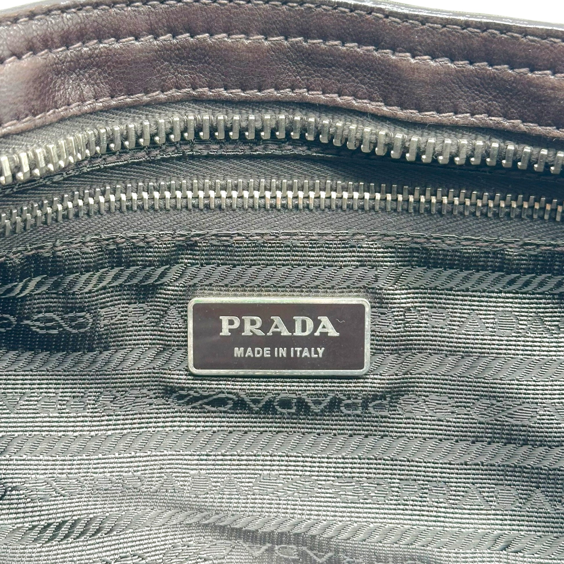 Prada Brown Leather Canvas Studded Shoulder Bag