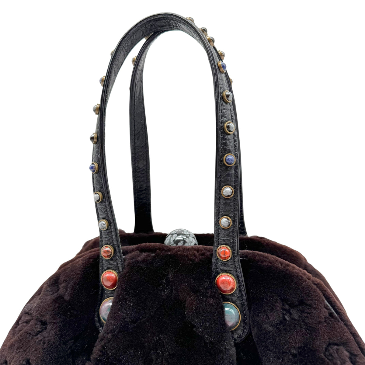 Louis Vuitton F/W 2005 Brown Mink Monogram Stone Embellished Demi Lune Bag