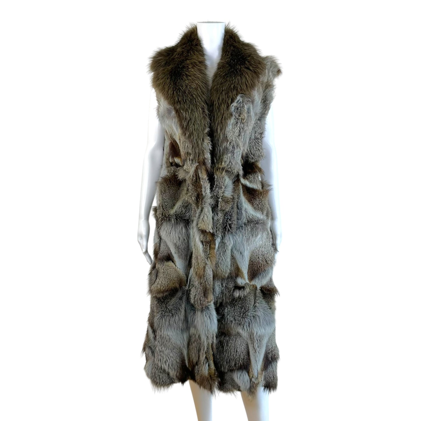 Roberto Cavalli Sleeveless Long Fur Vest Gray Brown Fox Fur