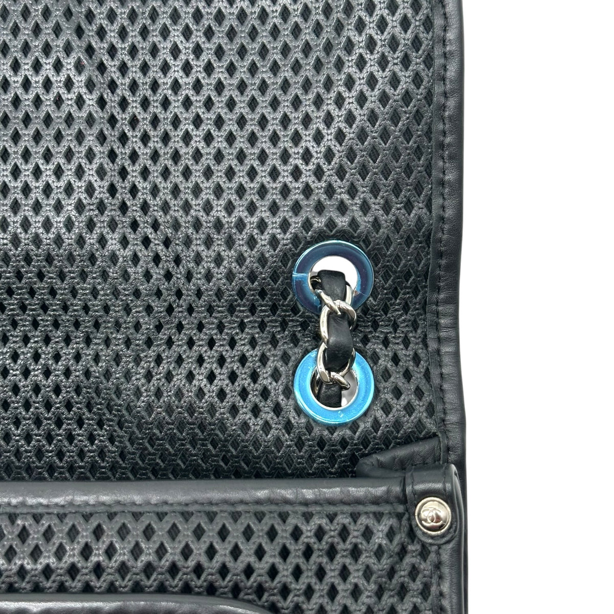 Chanel Black Perforated Leather Medium Flap Shoulder Bag