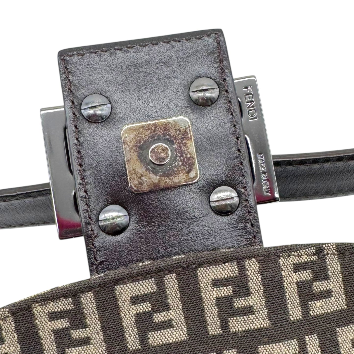 Fendi Brown Zucchino Monogram Fold-Over Baguette Bag