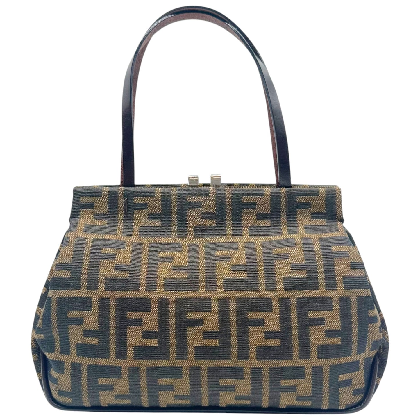 Fendi Kisslock Handbag Brown Black Zucca Monogram