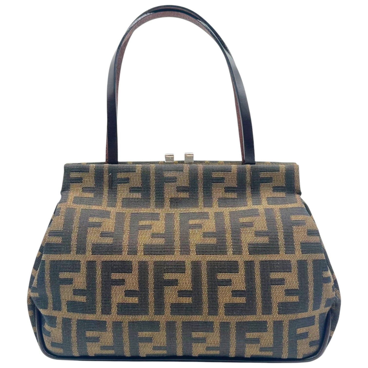 Fendi Kisslock Handbag Brown Black Zucca Monogram