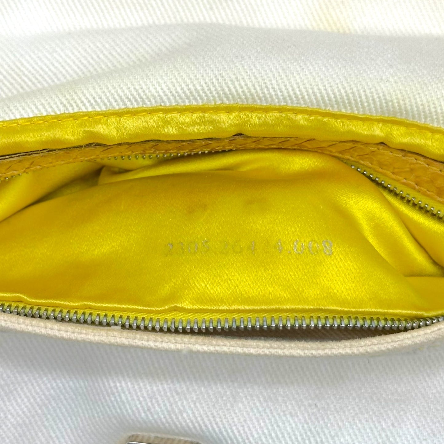 Fendi Baguette Bag White Denim Yellow Python Trim