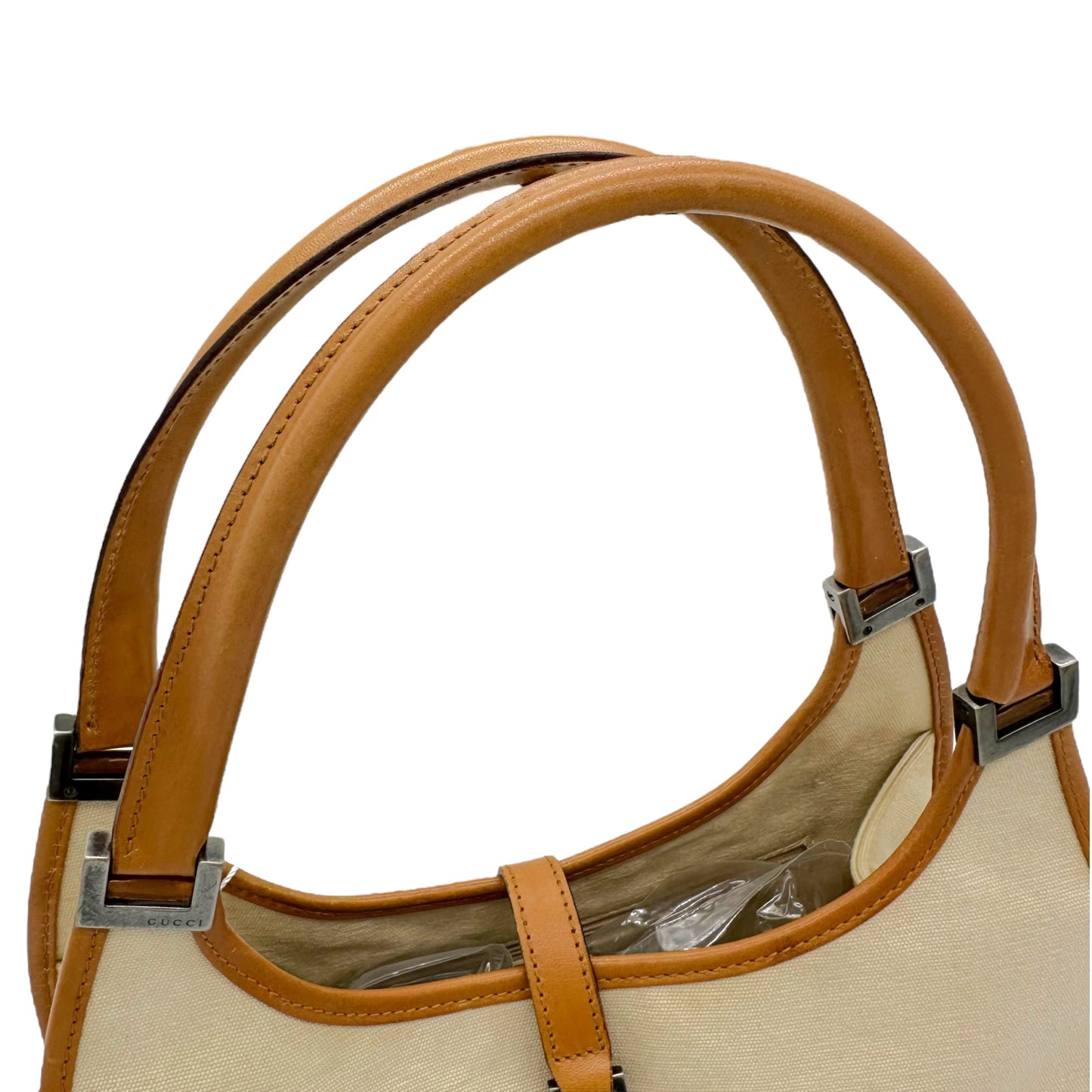 Gucci Ivory Canvas & Tan Leather Mini Jackie Bag